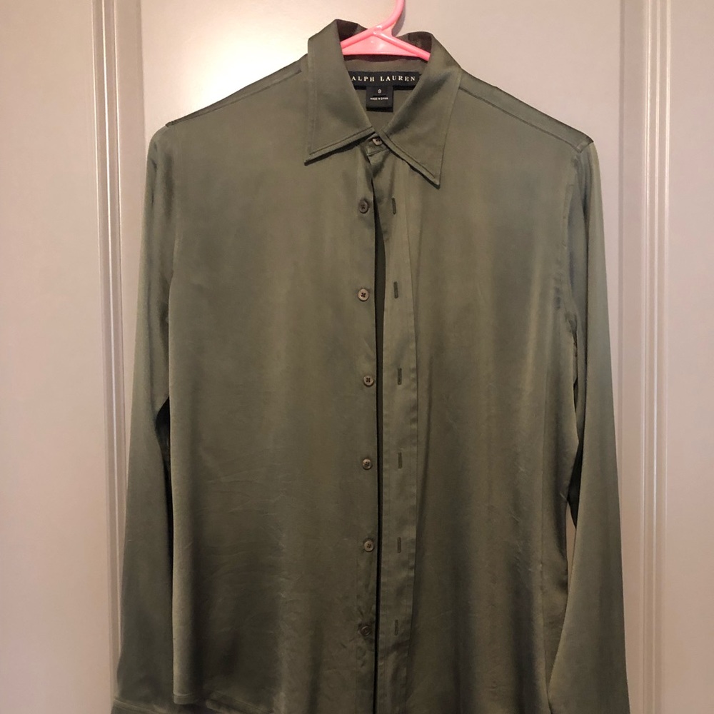 Ralph Lauren Olive Silk Blend Button Down